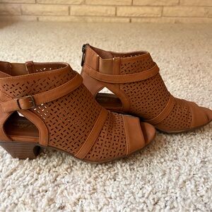 Easy Street Tan Perforated Ankle Booties